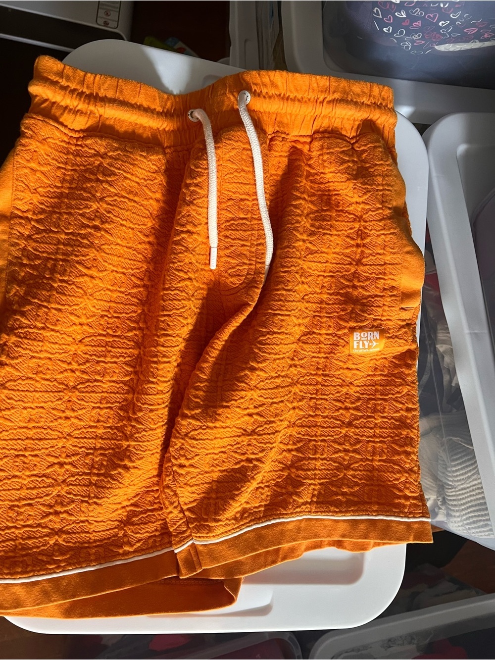 Born Fly Men's Textured "Maze" Sweat Shorts - Vibrant Orange - Medium Streetwear